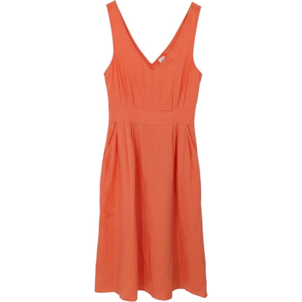 Joie Midi Linen Dress Womens 6 Orange V Neck Sleeveless Pockets A Line Retro